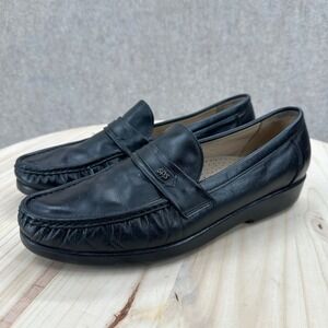 SAS Womens 11 Black Leather Handsewn Penny Loafers Made in USA Comfort Shoes